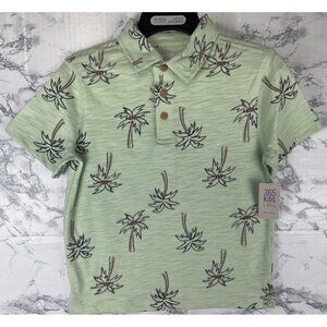 365 Kids By Garanimals Boys Polo Shirt Size 6 Green Palm Print Short Sleeve